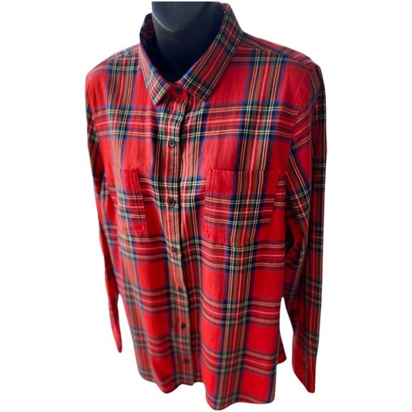🌸4/$50🌸 Old Navy Red Tartan Flannel Button Down Shirt - Picture 1 of 14